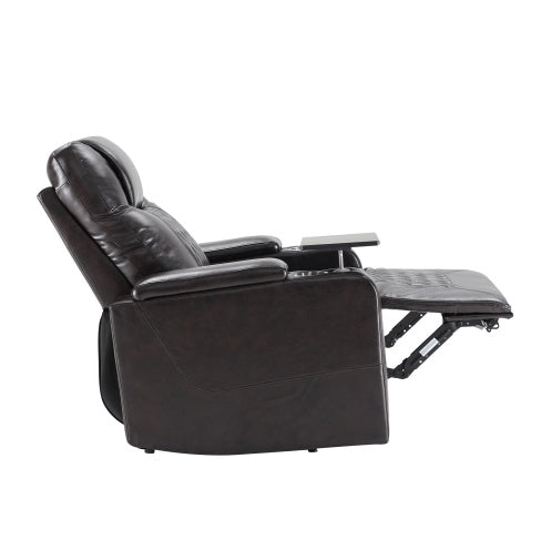 Power Motion Recliner with USB Charging Port, Hidden Arm Storage, and 360° Swivel Tray Table – Brown