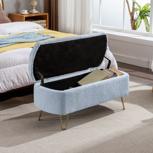 Elegant Blue Bedside Storage Footstool – Smart & Stylish Home Organization
