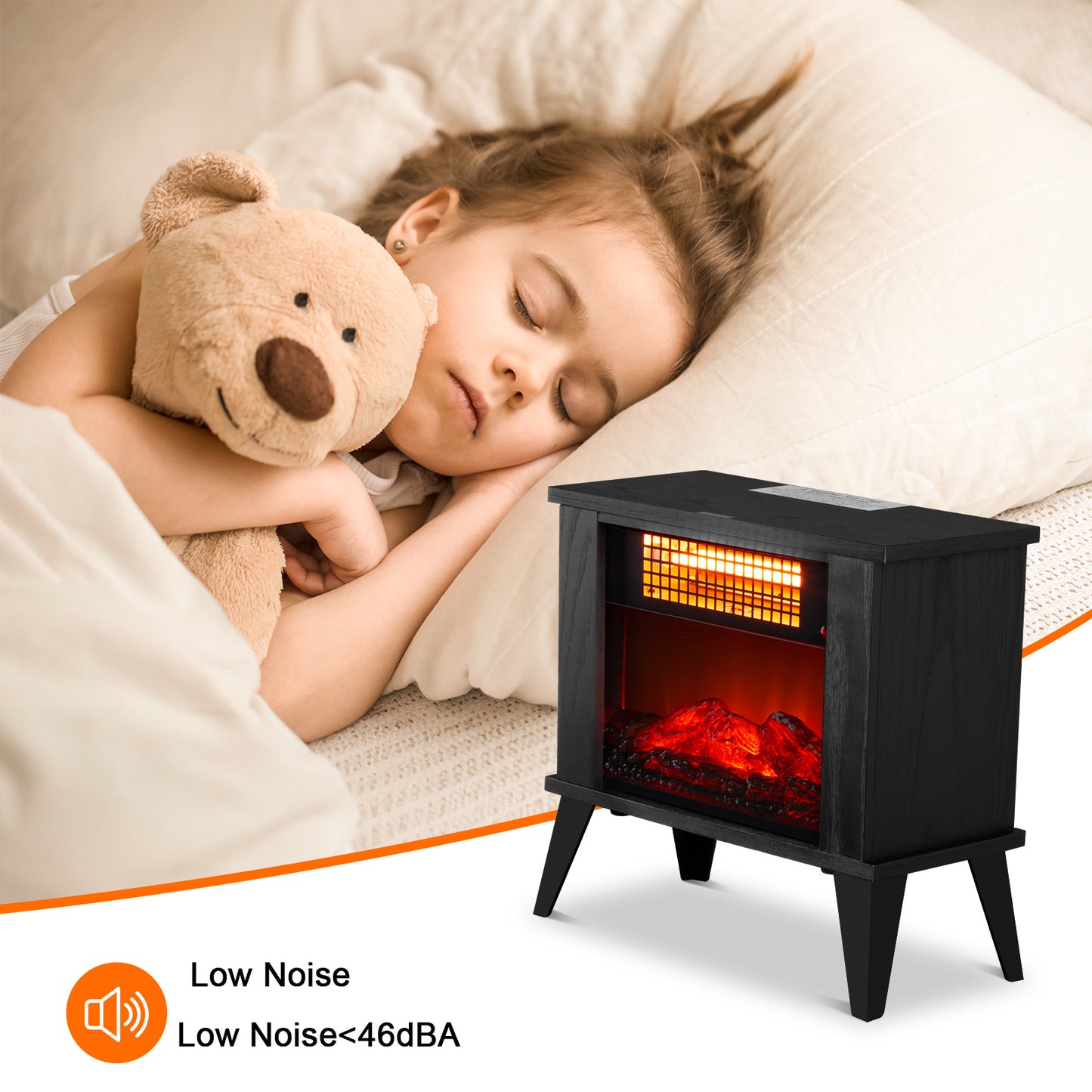 ZOKOP HT1287B 15'' Freestanding Electric Fireplace - Elegant Black Wood Finish, 1000W Quartz Tube Heater with Dual Temperature Control