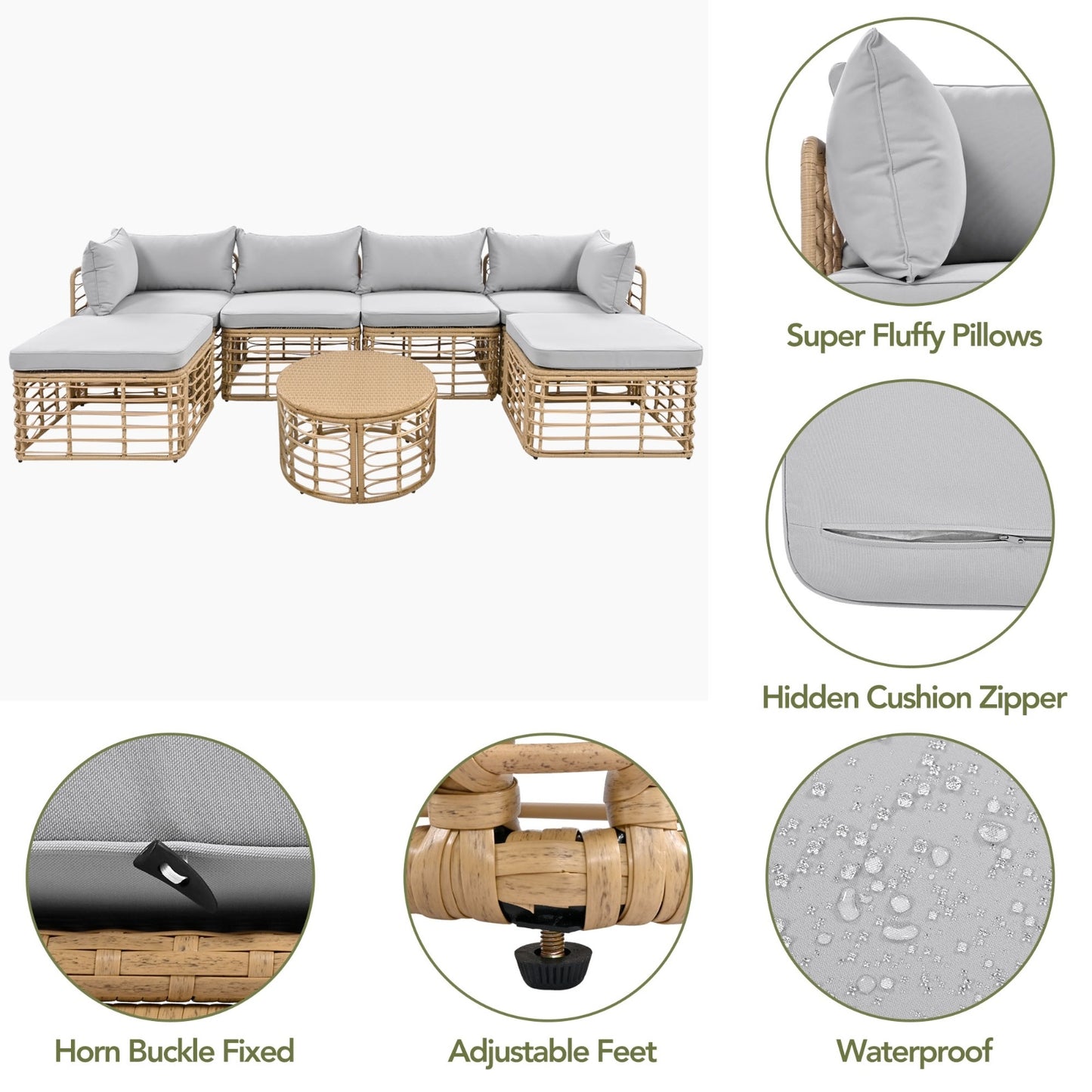 Viva Solara Collection: The Solara Reid 7-Piece Outdoor Sectional Sofa Set