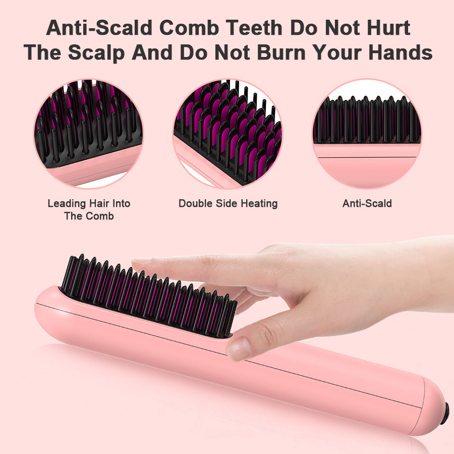 Portable USB Rechargeable Cordless Beard & Hair Straightener Brush