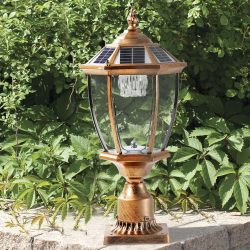 Vintage Gold Solar Pillar Headlight with Dimmable LED – Elegant Outdoor Lighting Solution