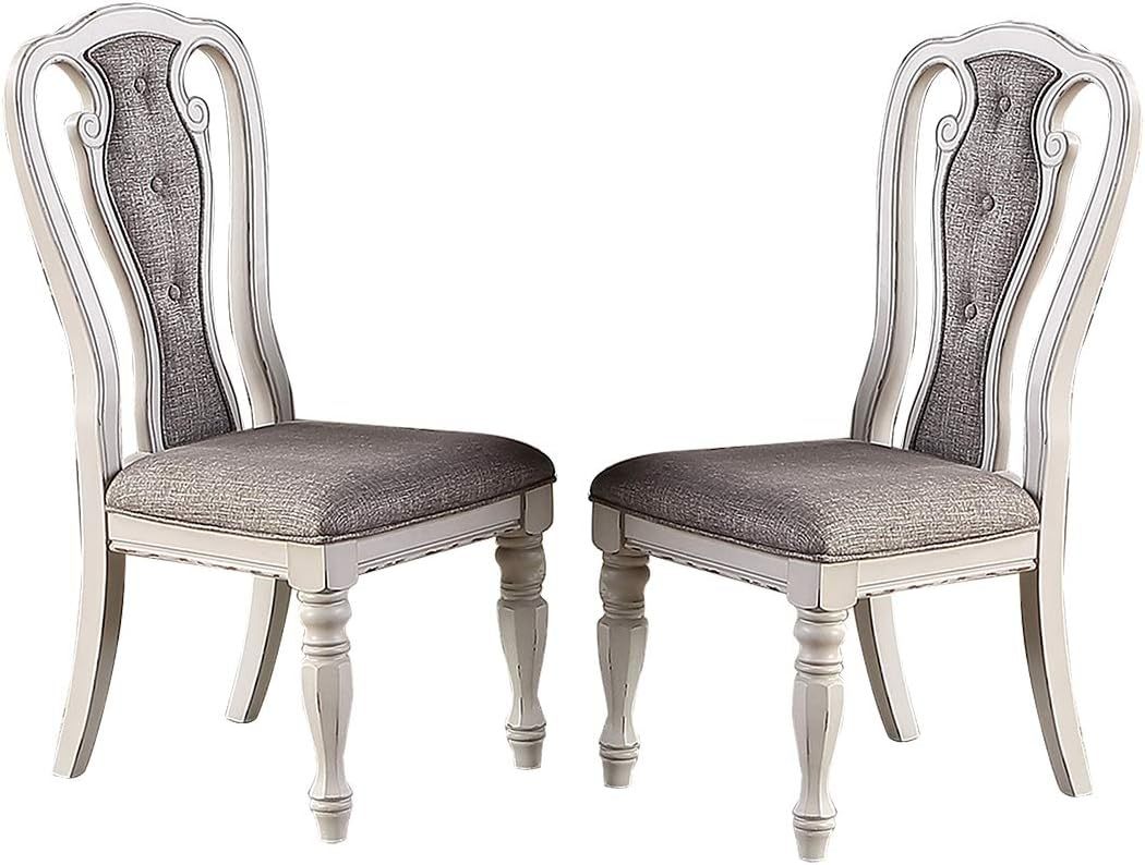 Viva Bellezza Grace Tufted Dining Chair Duo – Antique White (Set of 2)