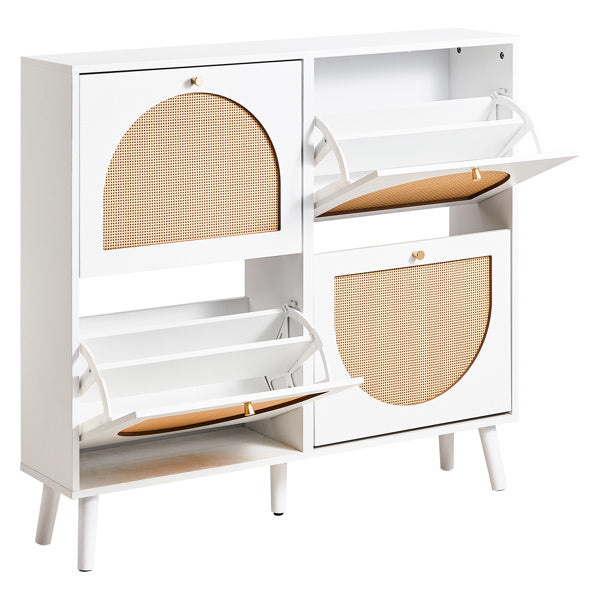 Tall Rattan Shoe Cabinet with 8-Tier Tipping Buckets – Modern Space-Saving Storage