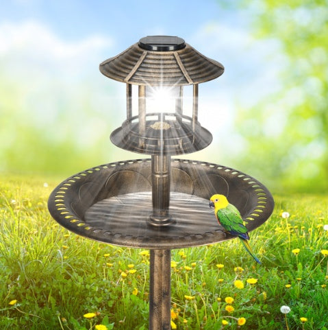 Bronze Solar-Powered Bird Bath β Elegant Outdoor Decor with LED Light
