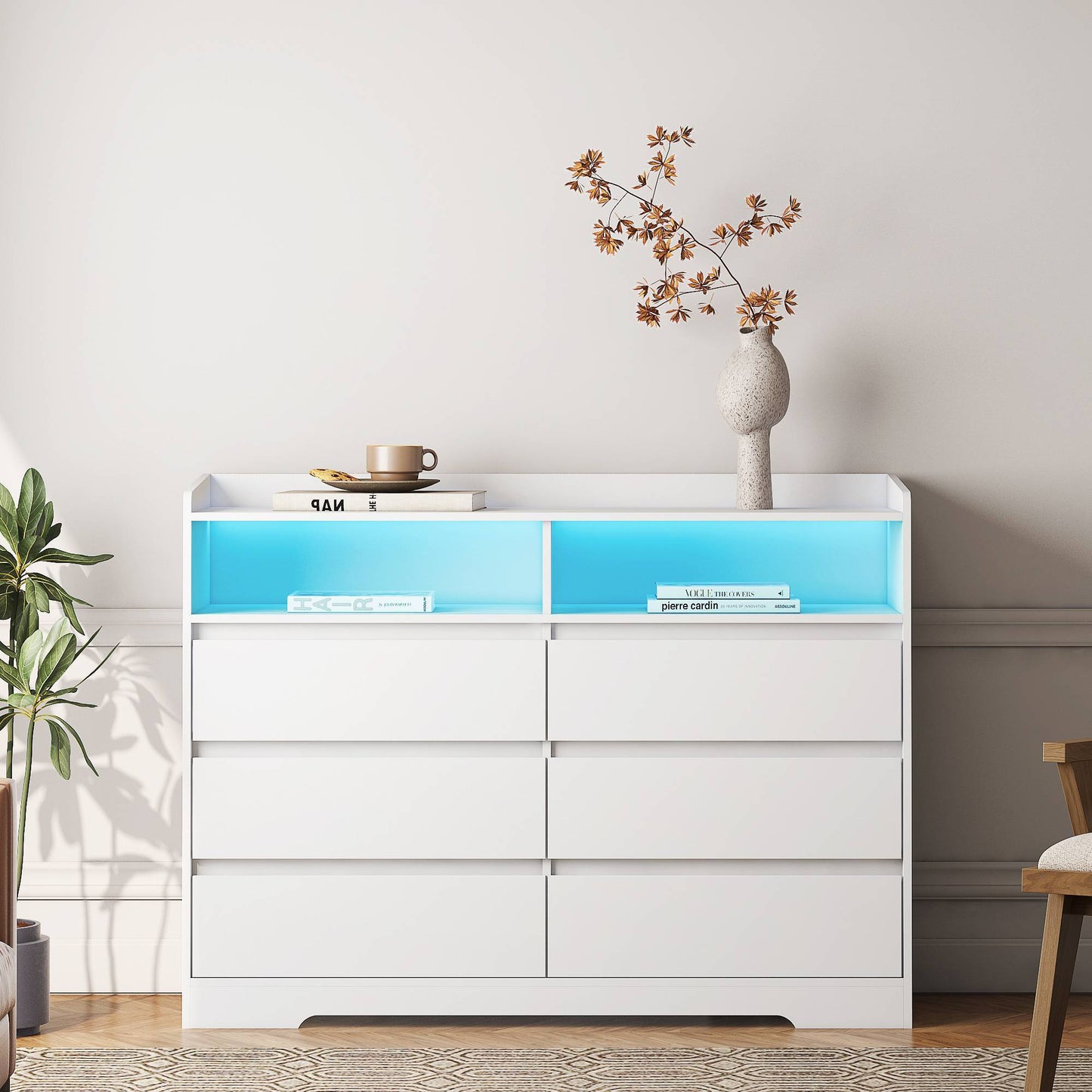 Modern 6-Drawer Dresser with LED Lights – Stylish & Spacious Storage Solution