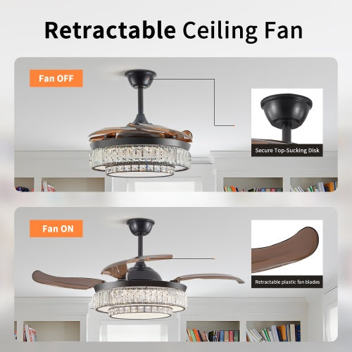 Modern LED Retractable Ceiling Fan with Light and Remote Control - Smart & Stylish Airflow Solution