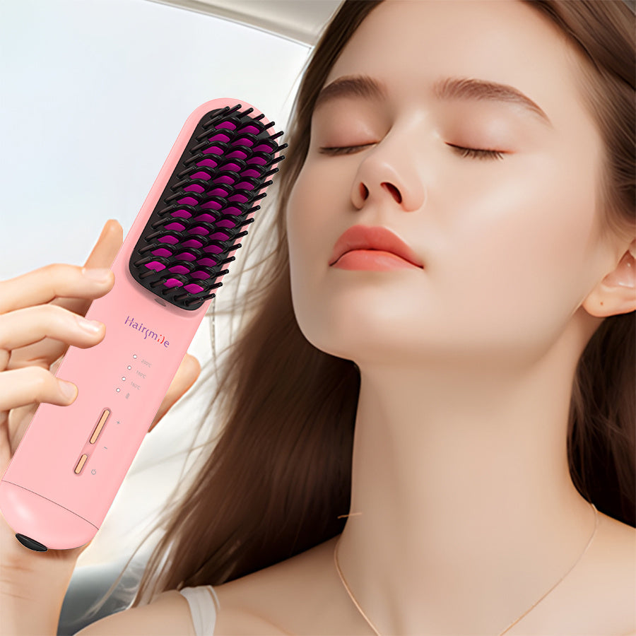Portable USB Rechargeable Cordless Beard & Hair Straightener Brush