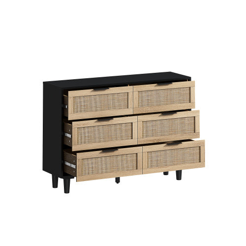 Drawers Rattan Storage Cabinet Rattan Drawer,for Bedroom,Living Room,Black