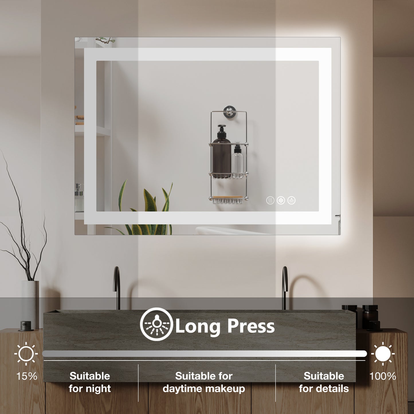 Anti-Fog LED Bathroom Mirror with Dual Light Source & Three Lighting Modes – Smart, Elegant, & Practical