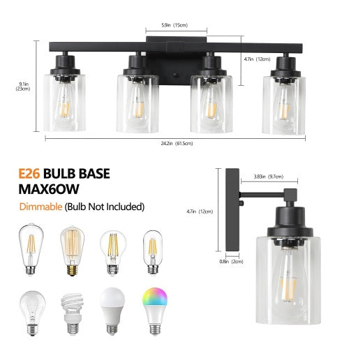 4-Light Farmhouse Bathroom Vanity Wall Sconce - Rustic Industrial Dresser Light Fixture