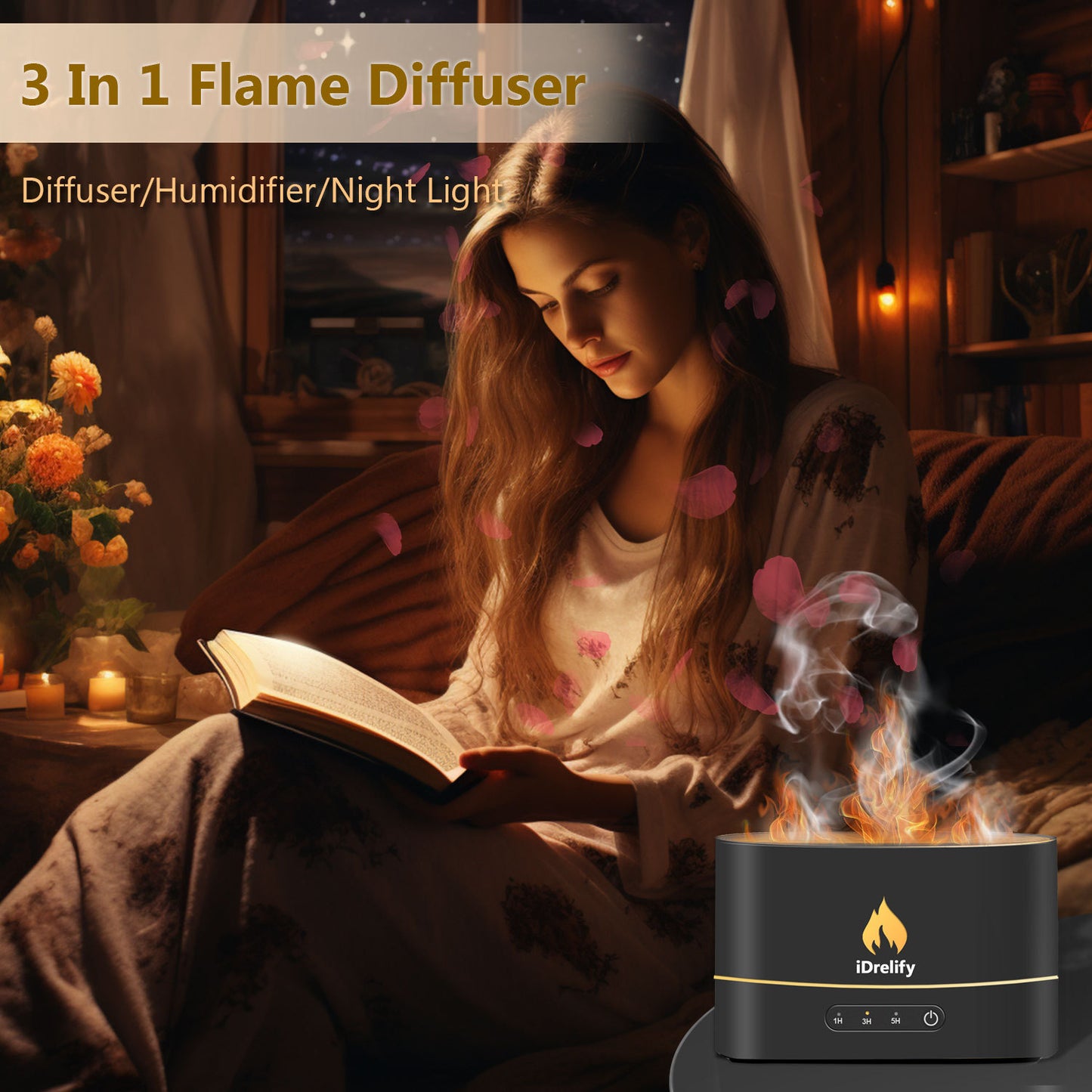Flame Aroma Diffuser | Stylish Essential Oil Diffuser for Home & Office | Relaxing Aromatherapy & LED Flame Effect