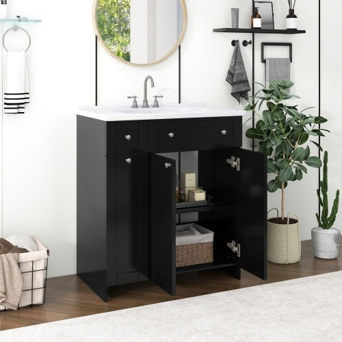 30-Inch Black Bathroom Vanity with Ceramic Sink β Sleek & Spacious Storage Solution