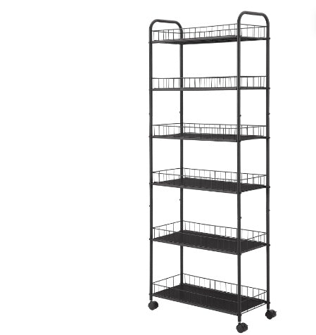 Viva Essentials Collection: 6-Tier Slim Rolling Shelf with Wheels