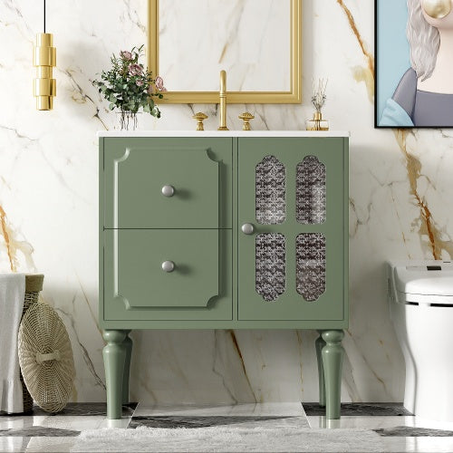 Vintage-Style 30-Inch Bathroom Vanity with Ceramic Sink | Elegant & Functional Design