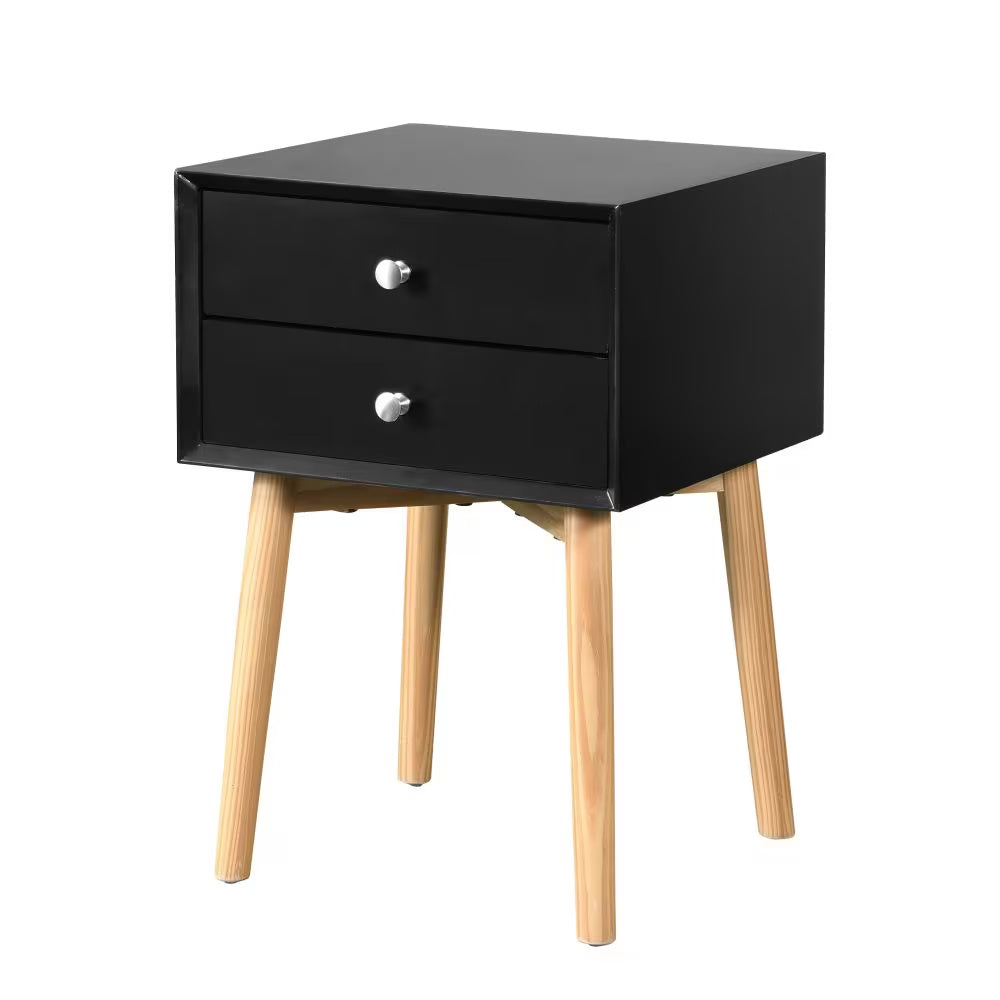 Viva Nocturne Elite Mid-Century Bedside Table – Premium 2-Drawer Rubber Wood Legs