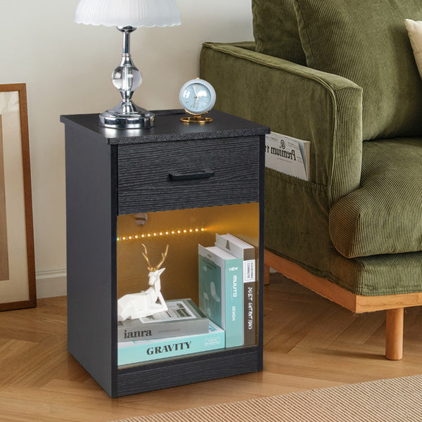 Viva Nocturne Elite Smart Bedside Table β Premium Black Drawer with Socket & LED Light