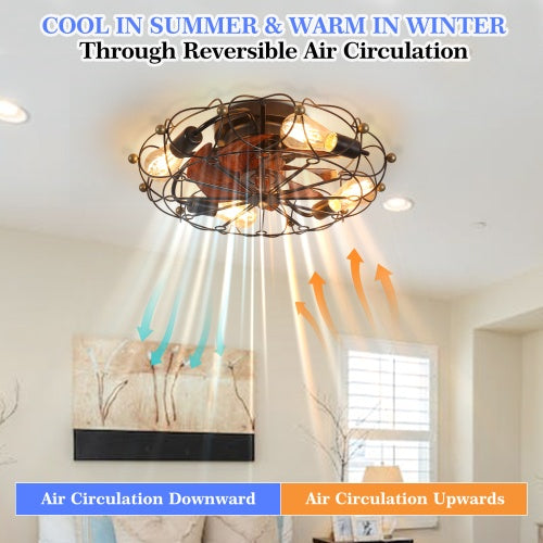Low Profile Cage Ceiling Fan with Light & Remote Control – Modern Industrial Design for Smart Living Spaces
