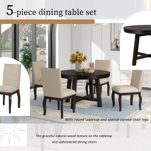 Viva Essentials Collection: 5-Piece Farmhouse Wooden Dining Table Set