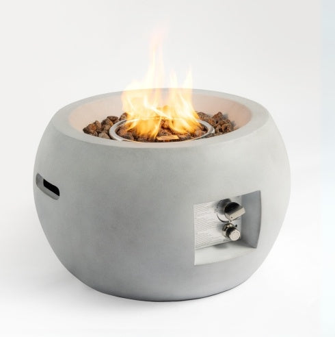 Outdoor Propane Fire Pit Table - 24-Inch Round Graphite Base with Waterproof Cover & Free Lava Rocks