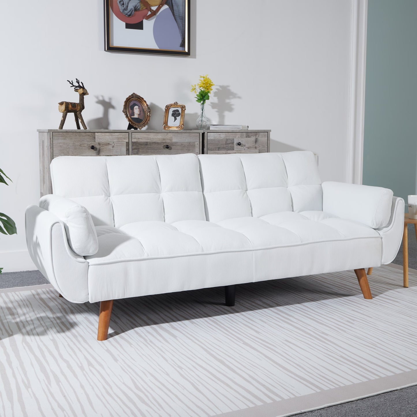 🛋️ Viva Comfort™ White Corduroy Sofa Bed – Where Minimalism Meets Maximum Comfort