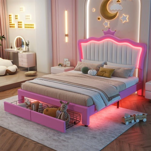 Viva Astrid Full-Size Upholstered Bed Frame with LED & Storage