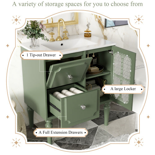 Vintage-Style 30-Inch Bathroom Vanity with Ceramic Sink | Elegant & Functional Design
