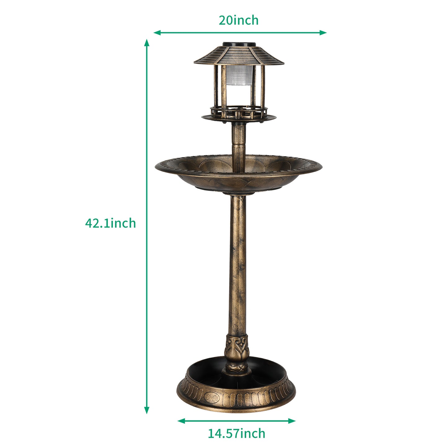 Bronze Solar-Powered Bird Bath β Elegant Outdoor Decor with LED Light