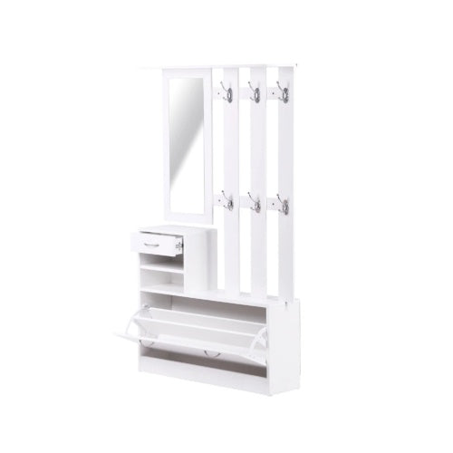 Luxury Multi-Functional Entryway Cabinet with Shoe Storage, Hanging Shelf & Mirror