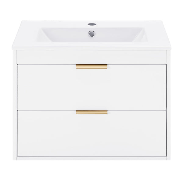24-Inch Floating Wall-Mounted Bathroom Vanity with White Ceramic Sink & Drawer Storage | Sleek & Modern Design
