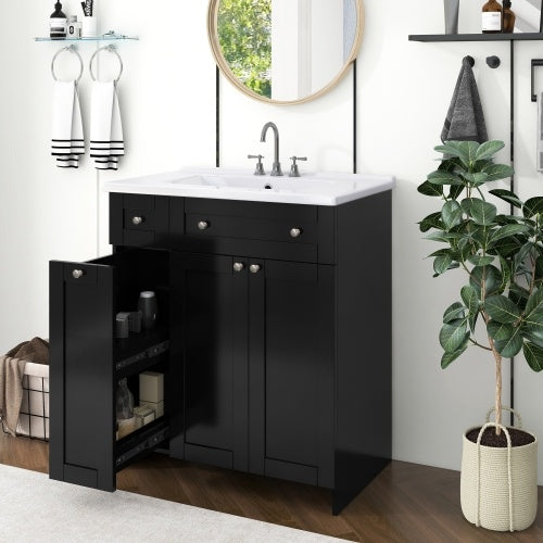 30-Inch Black Bathroom Vanity with Ceramic Sink β Sleek & Spacious Storage Solution