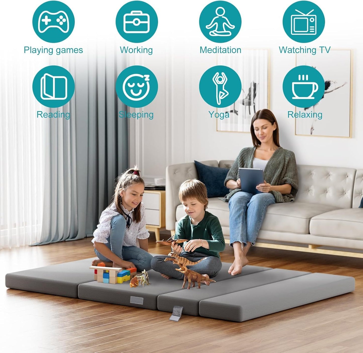 Single Bed Foldable Mattress, Folding Mattress Upper Sofa Mattress, Double Folding Memory Foam Folding Sofa Bed For Camping, Flooring, Travel, Guests, RV, Washable Cover And Easy S