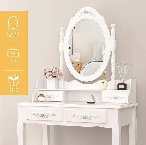 Viva Elite 4-Drawer Vanity Set with Oval Mirror Collection - The Future of Elegant Femininity