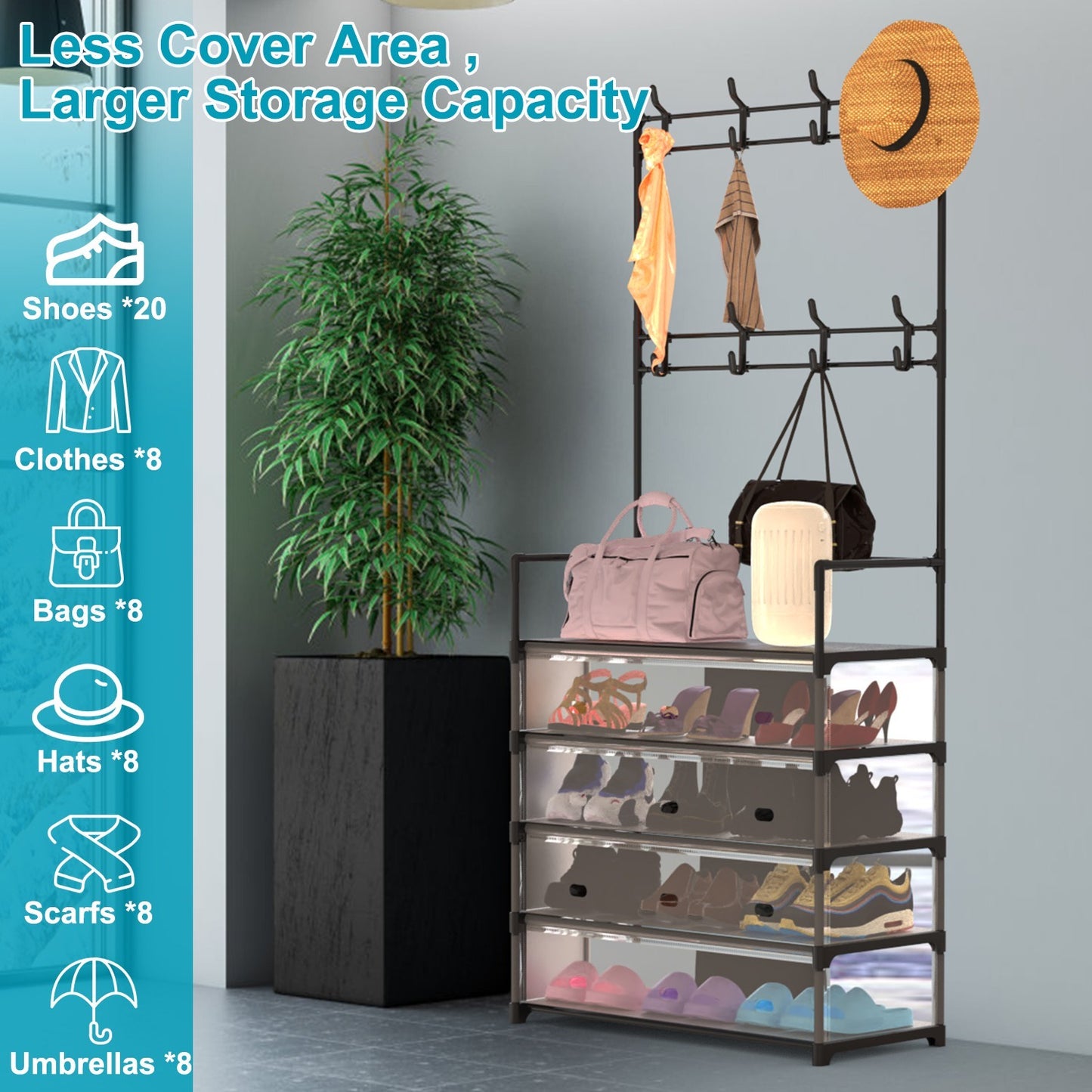 Viva Essentials Collection: 5-Tier Entryway Hall Tree with Coat & Shoe Rack