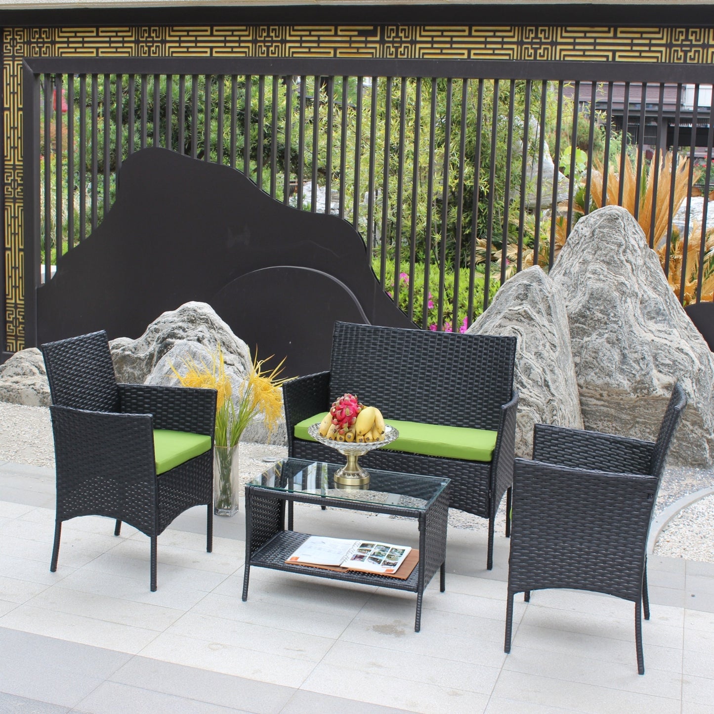🌿 Viva Solace™ 4-Piece Rattan Patio Furniture Set – Outdoor Elegance, Everyday Comfort