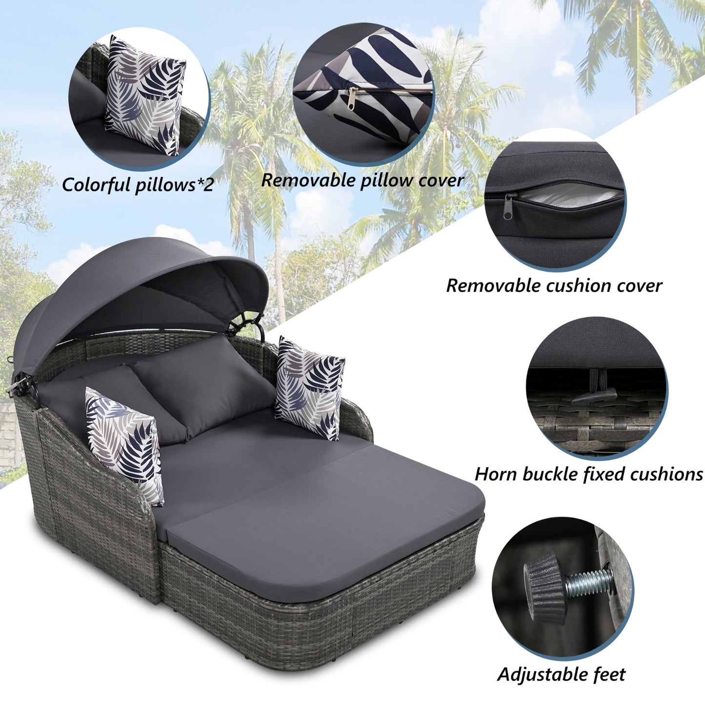 Viva Smart Living Collection: 79.9" Double Sunbed with Canopy