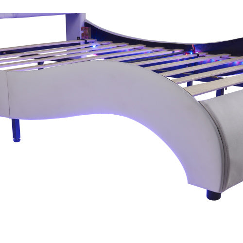 Queen Size Upholstered Faux Leather Platform Bed with LED Light – Modern Elegance & Comfort