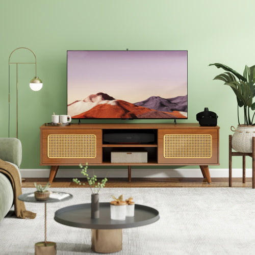Mid Century Modern Rattan TV Stan , Entertainment Cabinet