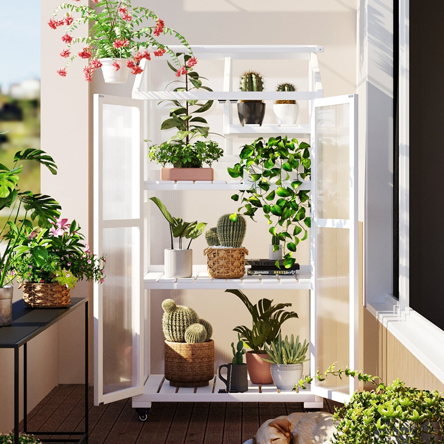 TOPMAX 62-inch Wooden Greenhouse with Wheels & Adjustable Shelf – Smart Gardening, Stylish Living