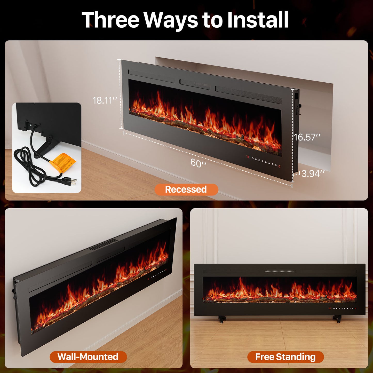 Luxury Electric Fireplace Heater with Remote Control – Modern & Efficient Heating Solution