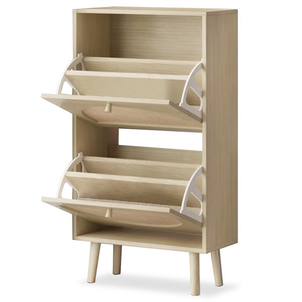 Viva Essentials – 2-Flip Rattan Shoe Cabinet with High Legs