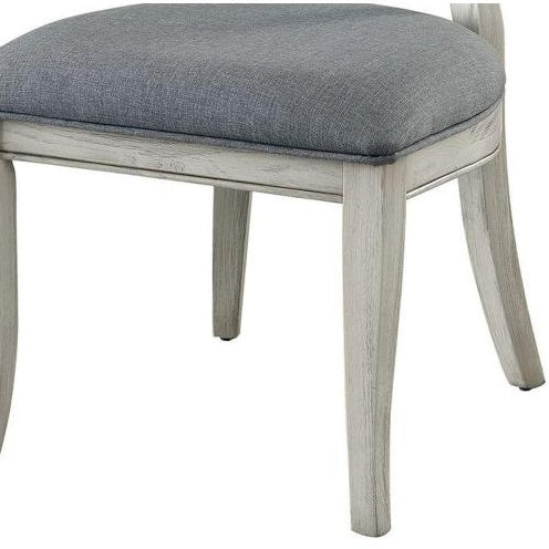 Timeless Elegance: Set of 2 Antique White & Gray Upholstered Dining Chairs