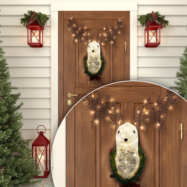 Deer Head Flower Wreath Wall Mounted Warm White Light – Elegant & Cozy Home Décor