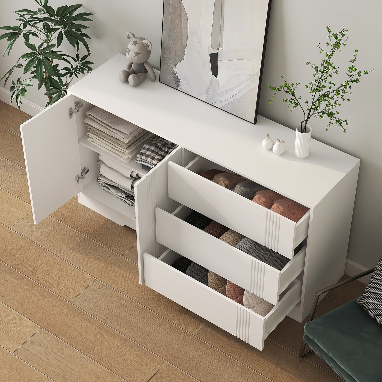 Sideboard Buffet Cabinet With Storage, Modern Kitchen Buffet Storage Cabinet With Drawer And Doors, Large Coffee Bar With Adjustable Shelves For Kitchen