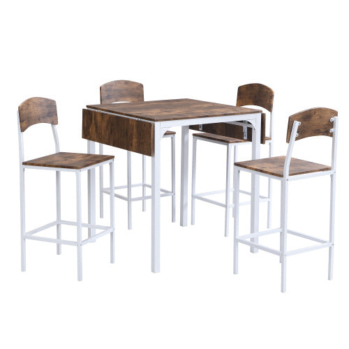 TOPMAX Farmhouse 5-piece Counter Height Drop Leaf Dining Table Set With Dining Chairs For 4,White Frame Rustic Brown Tabletop