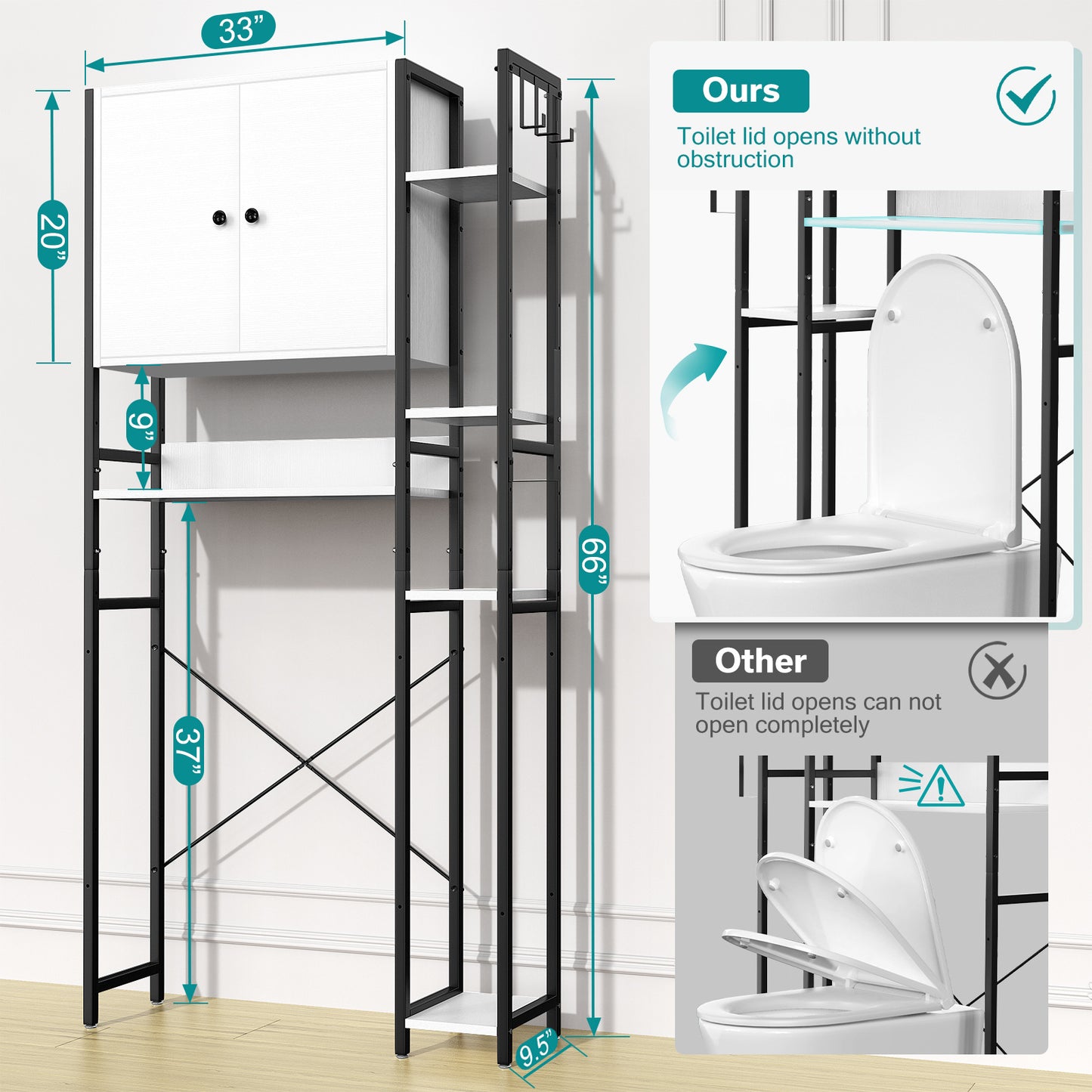 Elegant Bathroom Storage Cabinet with 4 Adjustable Side Shelves - Maximize Your Space with Style