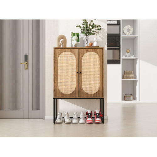 Natural Rattan Cabinet with Built-in Adjustable Shelves – Timeless Elegance for Your Home