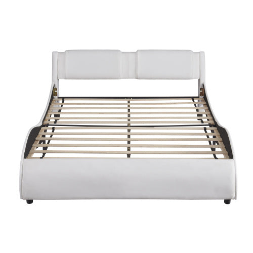 Queen Size Upholstered Faux Leather Platform Bed with LED Light – Modern Elegance & Comfort