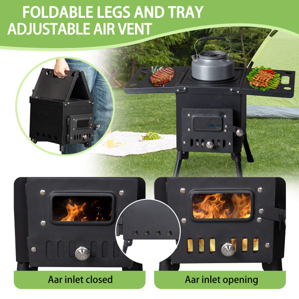 Black Wrought Iron Camping Stove with Chimney – Durable & Efficient Outdoor Cooking