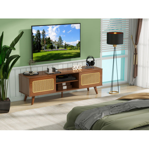 Mid Century Modern Rattan TV Stan , Entertainment Cabinet